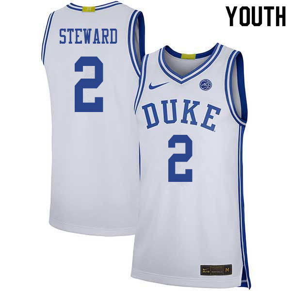 Youth #2 DJ Steward Duke Blue Devils College Basketball Jerseys Sale-White